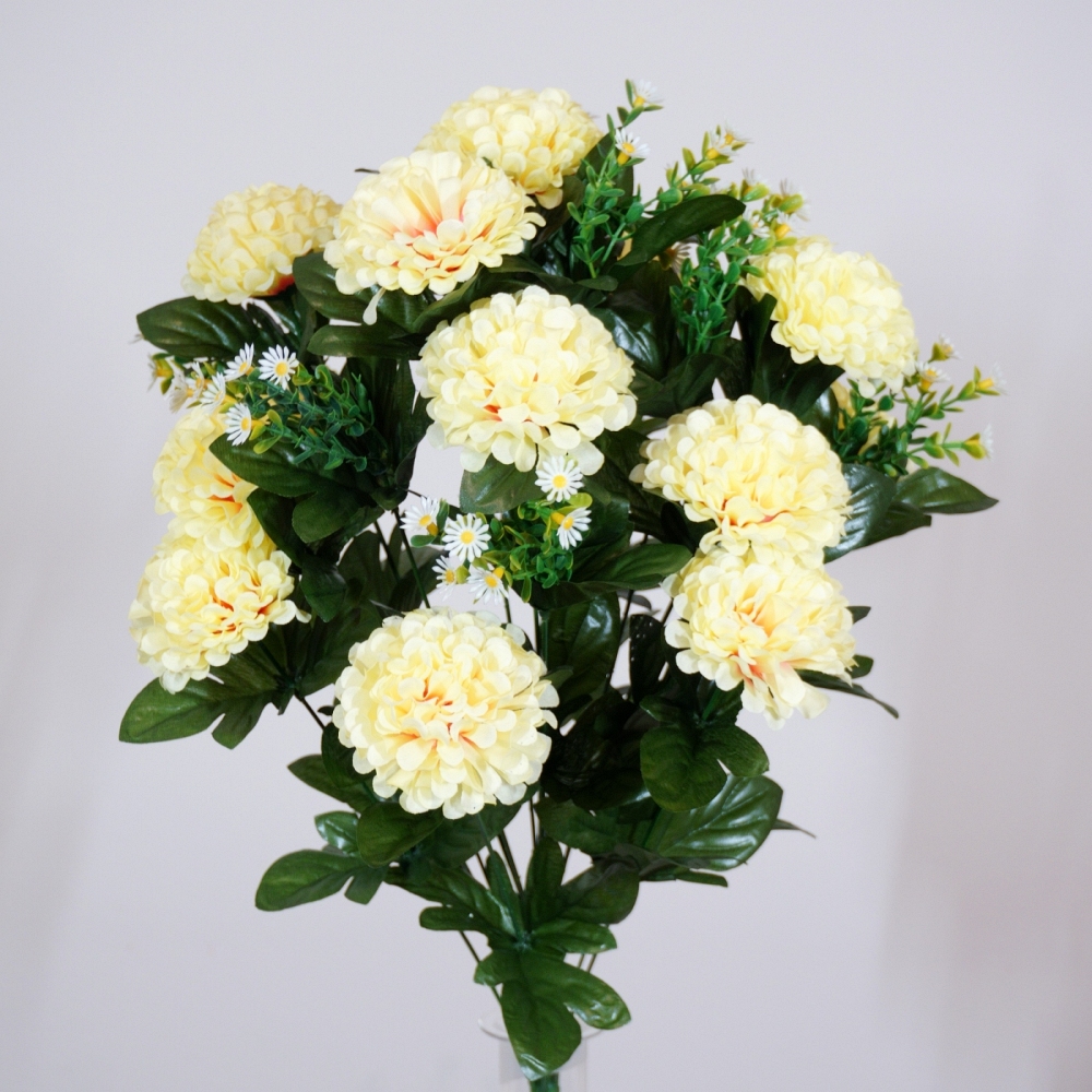 Mazzo rotondo di zinnie in colore crema