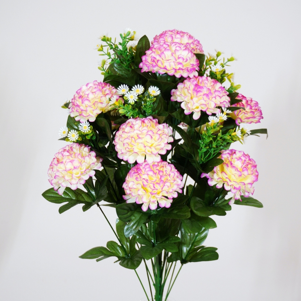 Mazzo rotondo di zinnie in colore screziato