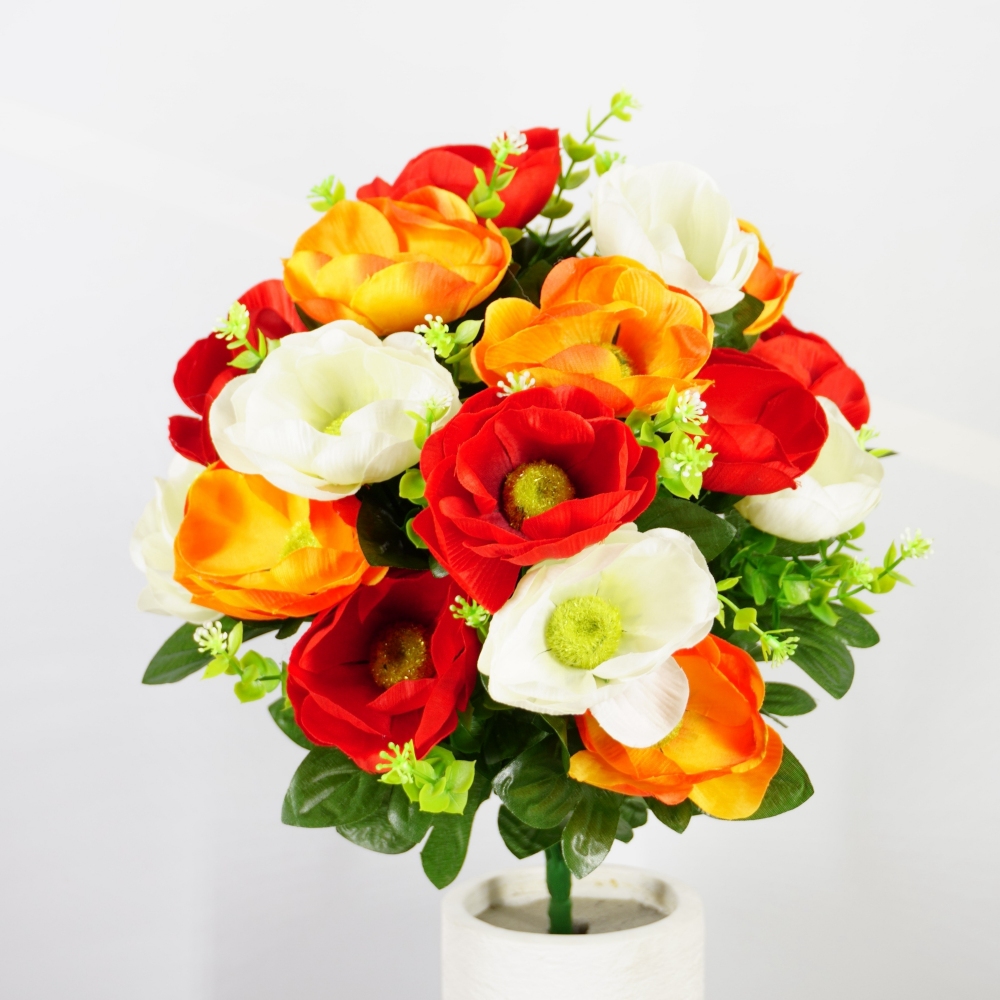 Mazzo corto di papaveri in combinazione rosso, arancio e bianco