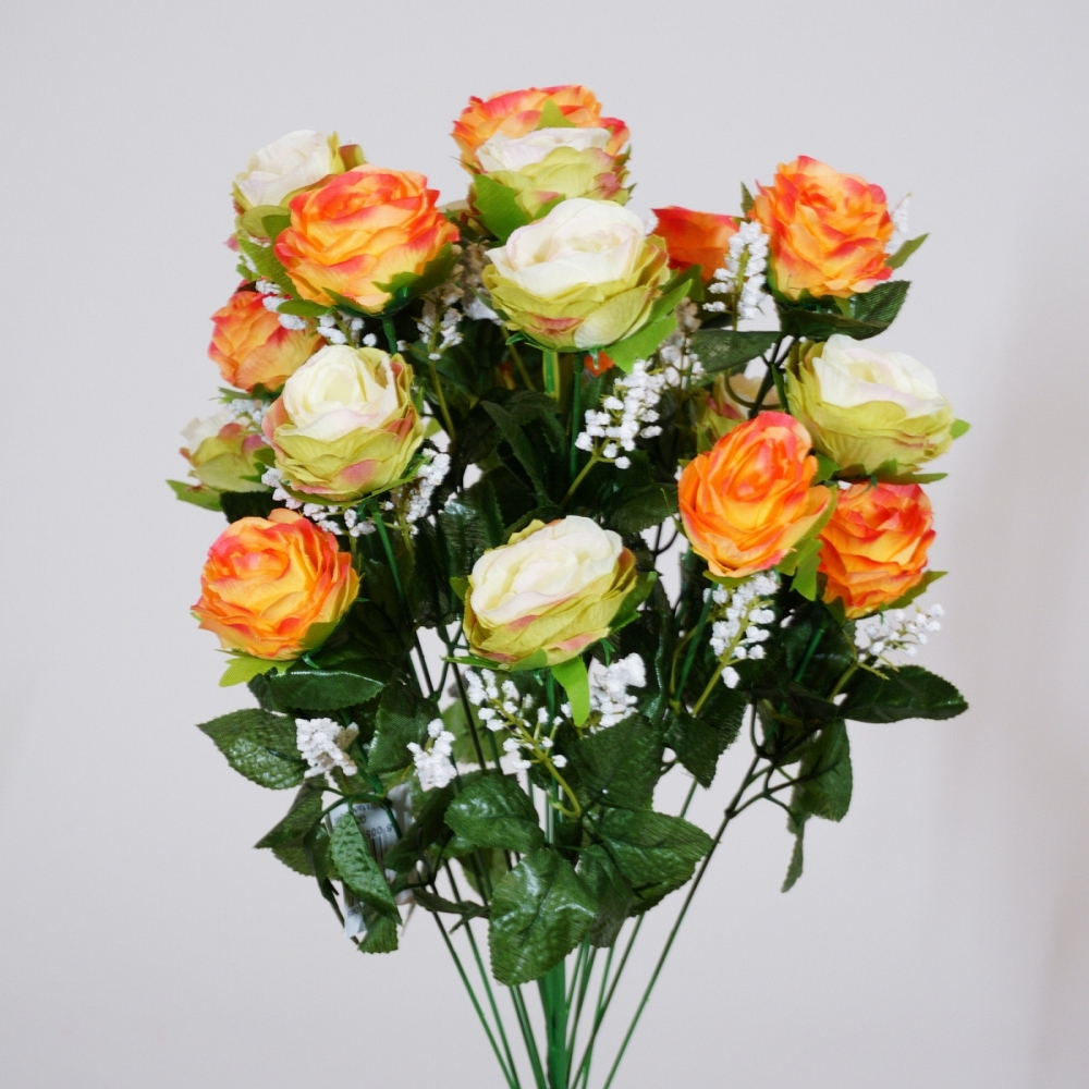 Mazzo di boccioli di rosa in colore arancio e bianco