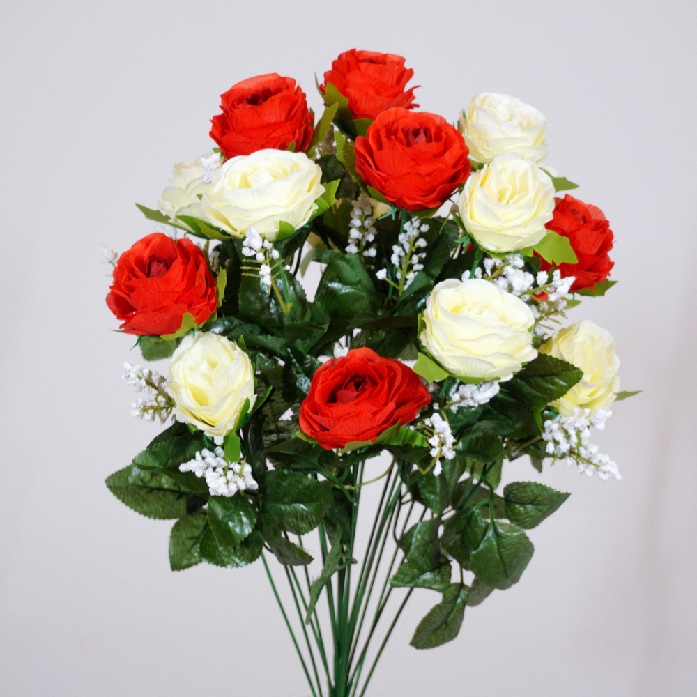 Mazzo di boccioli di rosa in colore rosso e bianco