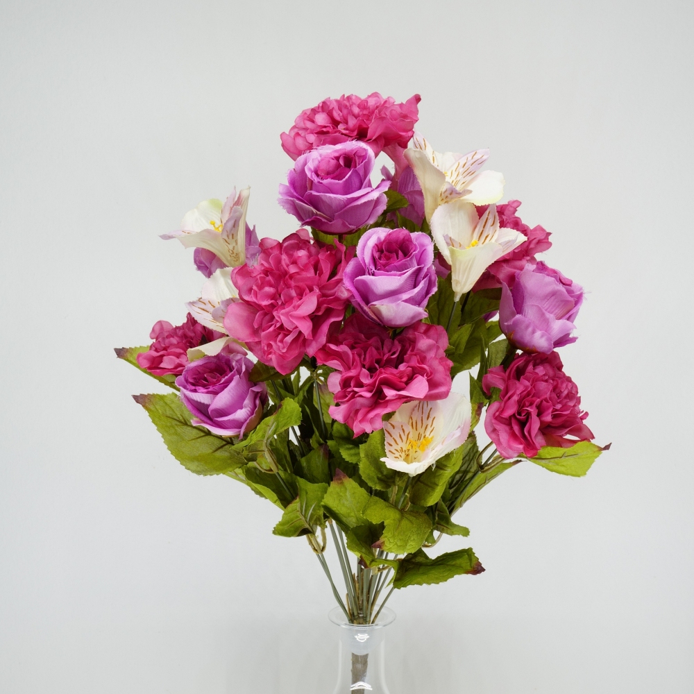 Mazzo rotondo di rose, dalie e alstroemeria in combinazione lilla tonalità autunnale