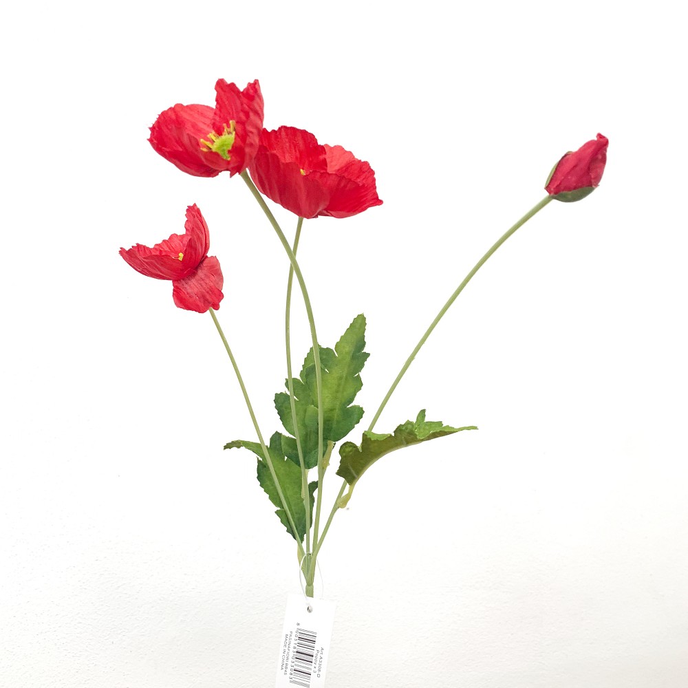 Fiore artificiale Ramo Poppy x 4 Rosso